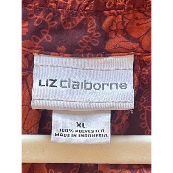 Liz Claiborne Blouse Satin V Neck Ruffle Neck Paisley XL - Picture 7 of 8